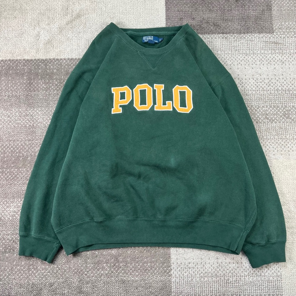 Vintage Polo Ralph Lauren Sweatshirt Mens XXL Green Embroidered Spellout 90s